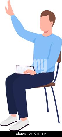 Student raising arm semi flat color vector character Stock Vector