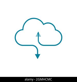 Cloud synchronization icon. File transfer. Cloud computing with arrows. Download or upload file on cloud. Online web storage concept. Document flow. Stock Vector