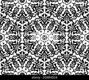Oriental ornament seamless pattern. Decorative texture ornament damask. Vintage background. Black and white color. For fabric, wallpaper, venetian Stock Vector