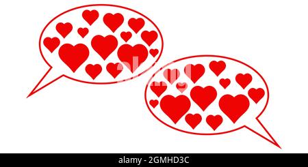 Love date icon compliments, conversation of two lovers speech bubble with hearts Stock Vector