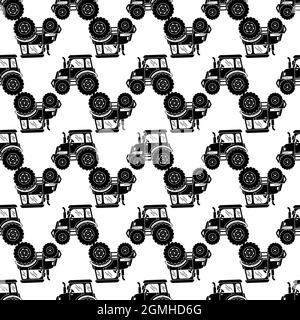 Big farm tractor pattern seamless background texture repeat wallpaper geometric vector Stock Vector