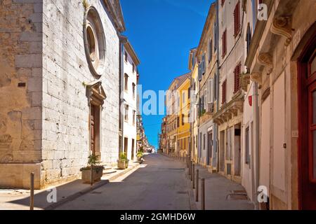 Town of Vodnjan colorful street and stone church view, Istria region of Croatia Stock Photo