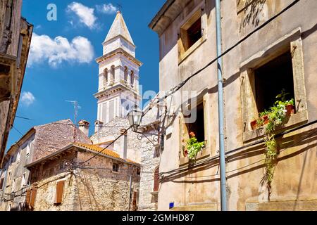 Town of Vodnjan stone street and church view, Istria region of Croatia Stock Photo