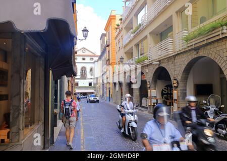 July 15 2021 - Sorrento, Italy: People on a street in Sorrento. Sorrento is a small town in Campania in southern Italy. Stock Photo