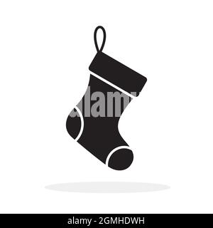 Christmas sock icon. Black christmas sock icon. Vector illustration. Hanging socks isolated Stock Vector