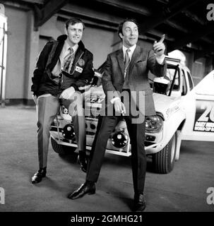 File photo dated 18-04-1970 of Co driver Tony Fall (left) and West Ham United and England player Jimmy Greaves during scrutineering at Wembley prior to the 16,000 mile rally Issue date: Sunday September 19, 2021.