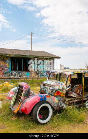 old spray painted graffiti covered vintage