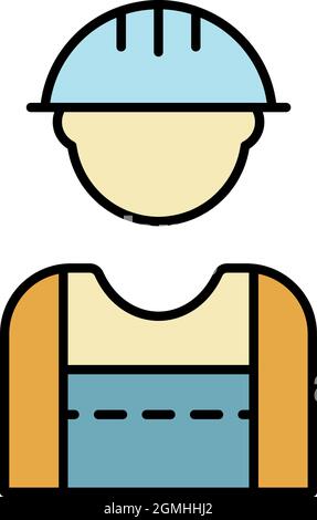 Masonry worker icon. Outline masonry worker vector icon color flat isolated Stock Vector