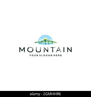 modern MOUNTAIN hill sunrise lake Logo design Stock Vector