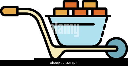 Wheelbarrow icon. Outline wheelbarrow vector icon color flat isolated Stock Vector