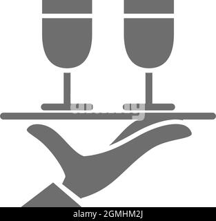 Vector hand holds two glasses grey icon. Stock Vector