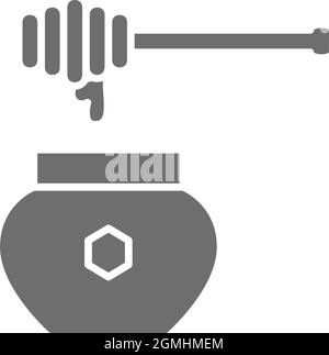 Honey dipper with pot grey icon. Isolated on white background Stock Vector