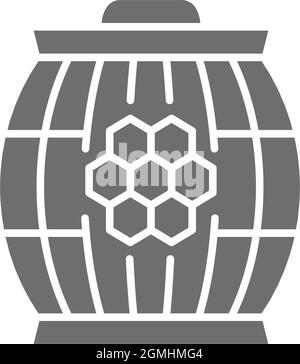 Wooden barrel with honey grey icon. Isolated on white background Stock Vector