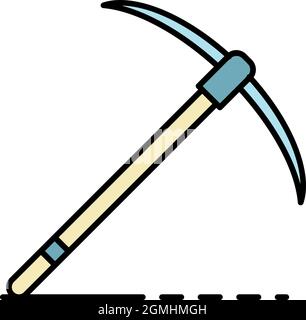 Pickaxe icon. Outline pickaxe vector icon color flat isolated Stock Vector