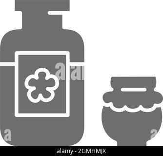 Jar of flower honey, pot grey icon. Stock Vector
