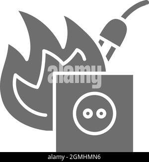 Dangerous electrical outlet, short circuit grey icon. Stock Vector