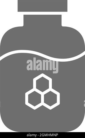 Glass jar with honey, beekeeping grey icon. Stock Vector