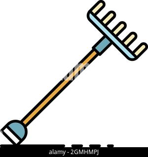 Farm rake icon. Outline farm rake vector icon color flat isolated Stock Vector