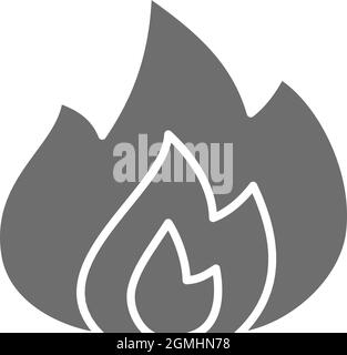Flames, fire grey icon. Isolated on white background Stock Vector