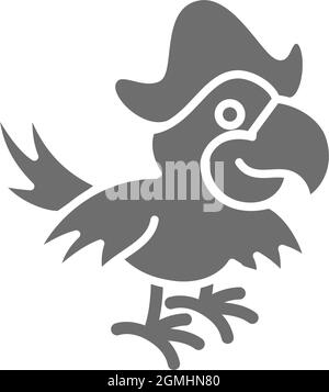 Pirate parrot, Ara bird grey icon. Isolated on white background Stock Vector