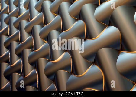 Geometric shapes and forms, perspective. bronze modern wall of the building, rounded oval shapes, outgoing perspective. Stock Photo
