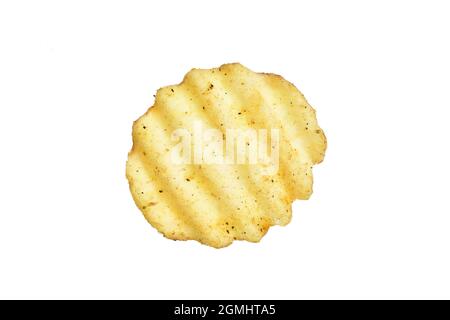 Single Potato Chip Isolated on White Background Stock Photo