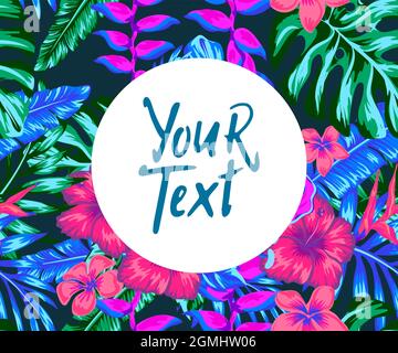 tropic punk seamless pattern, background for flyer or social media post, neon tropics Stock Vector