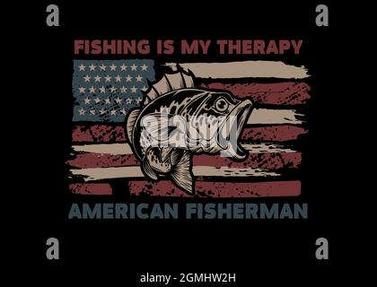 American Flag With Bass Fish Illustration Bass Fishing Concept