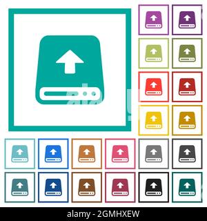 Upload from hard disk flat color icons with quadrant frames on white background Stock Vector