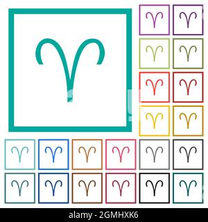 Aries zodiac symbol flat color icons with quadrant frames on white background Stock Vector
