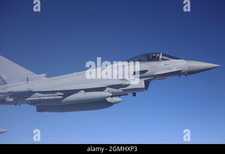Royal Air Force Eurofigther Typhoons of 41 Squadron en route home from testing in the USA Stock Photo