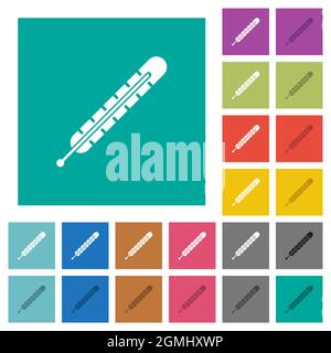 Fever thermometer solid multi colored flat icons on plain square backgrounds. Included white and darker icon variations for hover or active effects. Stock Vector