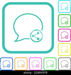 Share message vivid colored flat icons in curved borders on white background Stock Vector