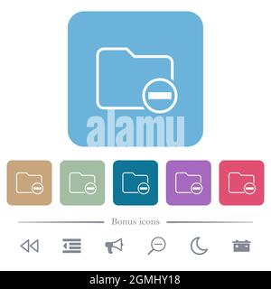 Remove directory white flat icons on color rounded square backgrounds. 6 bonus icons included Stock Vector