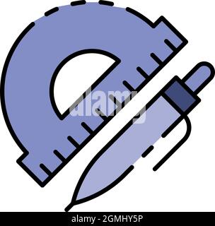 Protractor pen icon. Outline protractor pen vector icon color flat isolated Stock Vector