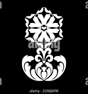 Decorative flower with arabesques in oriental style. Vintage pattern with floral elements. Damask baroque ornament. Black, white. Vector pattern with Stock Vector