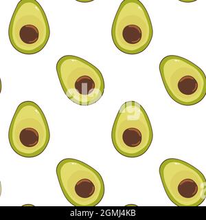 Juicy ripe avocado halves on a white background seamless pattern. Vector pattern with green avocado. For fabric, wallpaper or wrapping. Cartoon vector Stock Vector