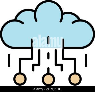 Data cloud learning icon. Outline data cloud learning vector icon color flat isolated Stock Vector