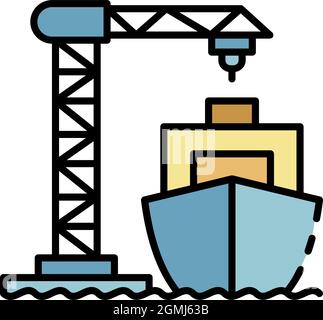 Ship load port crane icon. Outline ship load port crane vector icon color flat isolated Stock Vector
