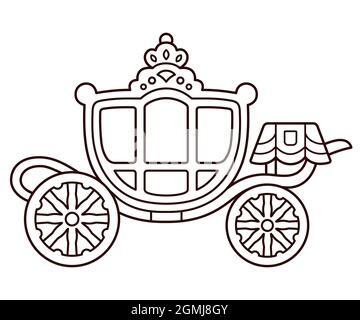 Gouden Koets (Golden Coach) Dutch royal family carriage. Cute cartoon drawing, black and white line art for coloring. Vector clip art illustration. Stock Vector