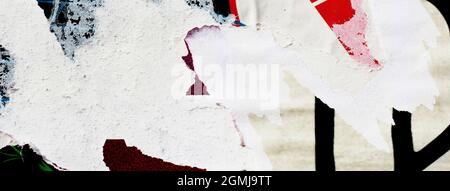 Old posters ripped torn creased crumpled paper grunge textures backgrounds surface backdrop Stock Photo