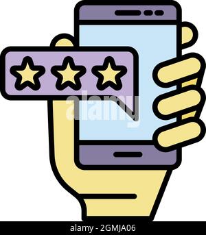 Online smartphone vote icon. Outline online smartphone vote vector icon color flat isolated Stock Vector