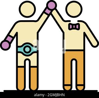 Referee up boxing winner icon. Outline referee up boxing winner vector icon color flat isolated Stock Vector