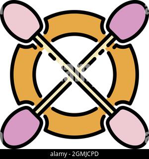Crossed kayak paddles icon. Outline crossed kayak paddles vector icon color flat isolated Stock Vector
