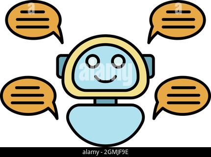 Chat bot four bubble icon. Outline chat bot four bubble vector icon color flat isolated Stock Vector