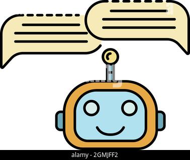 Chat bot two bubbles icon. Outline chat bot two bubbles vector icon color flat isolated Stock Vector