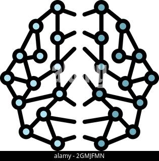 Ai brain network icon. Outline ai brain network vector icon color flat isolated Stock Vector