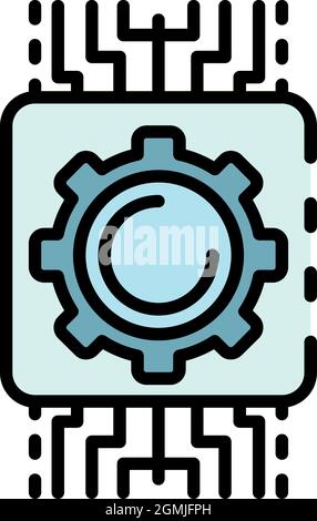Ai gear system icon. Outline ai gear system vector icon color flat isolated Stock Vector