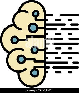 Half ai brain icon. Outline half ai brain vector icon color flat isolated Stock Vector