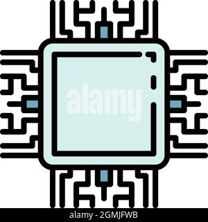 Central ai processor icon. Outline central ai processor vector icon color flat isolated Stock Vector